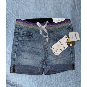 VGold Girls Denim Shorts With Rainbow Glitter Waistband Size 2T